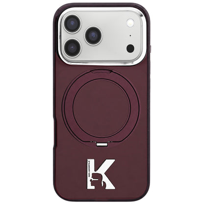 Etui MagSafe do Apple iPhone 18 Pro / 17 Pro, Karl Lagerfeld, IML Ring Stand Kameo Metal, Wiśniowy