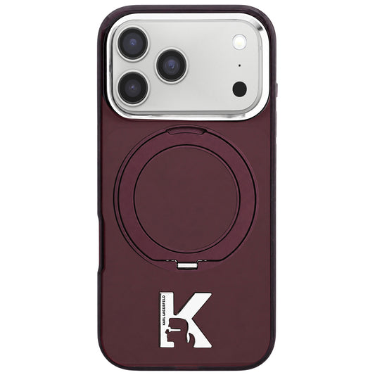 Etui MagSafe do Apple iPhone 18 Pro / 17 Pro, Karl Lagerfeld, IML Ring Stand Kameo Metal, Wiśniowy