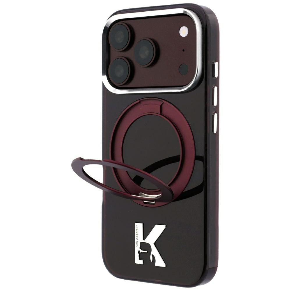 Etui MagSafe do Apple iPhone 18 Pro / 17 Pro, Karl Lagerfeld, IML Ring Stand Kameo Metal, Wiśniowy