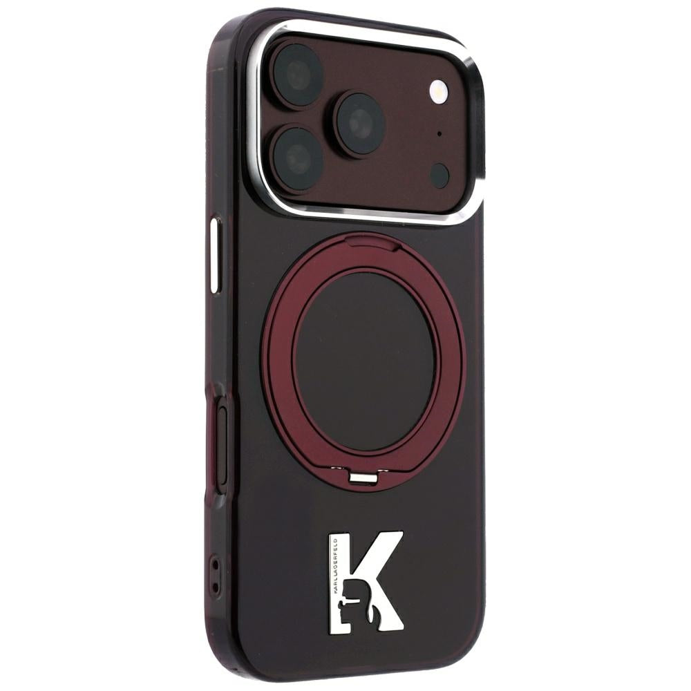 Etui MagSafe do Apple iPhone 18 Pro / 17 Pro, Karl Lagerfeld, IML Ring Stand Kameo Metal, Wiśniowy
