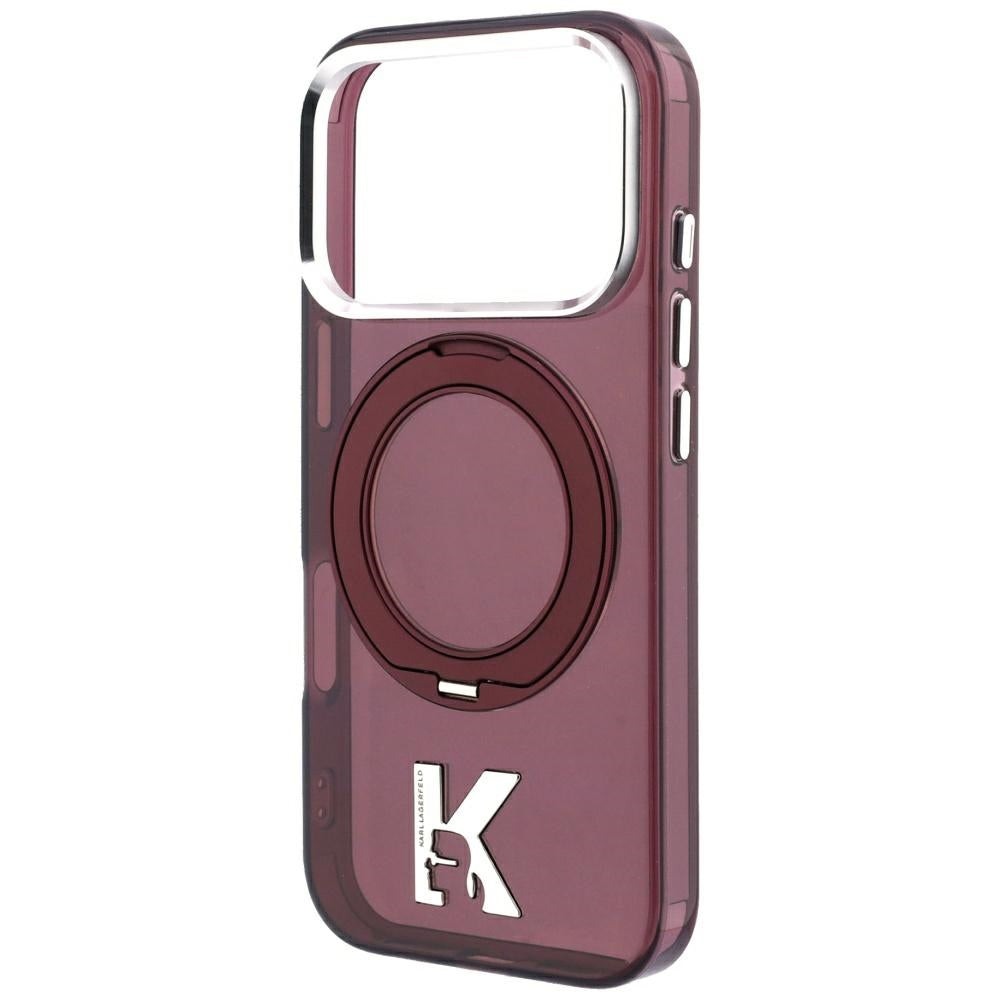 Etui MagSafe do Apple iPhone 18 Pro / 17 Pro, Karl Lagerfeld, IML Ring Stand Kameo Metal, Wiśniowy