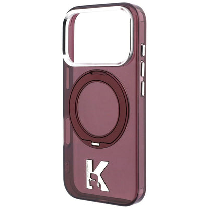 Etui MagSafe do Apple iPhone 18 Pro / 17 Pro, Karl Lagerfeld, IML Ring Stand Kameo Metal, Wiśniowy