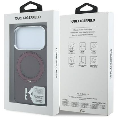 Etui MagSafe do Apple iPhone 18 Pro / 17 Pro, Karl Lagerfeld, IML Ring Stand Kameo Metal, Wiśniowy