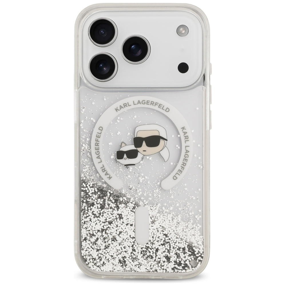 Etui MagSafe do Apple iPhone 18 Pro / 17 Pro, Karl Lagerfeld, Liquid Glitter Karl & Choupette Head's, Przezroczyste