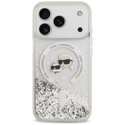 Etui MagSafe do Apple iPhone 18 Pro / 17 Pro, Karl Lagerfeld, Liquid Glitter Karl & Choupette Head's, Przezroczyste