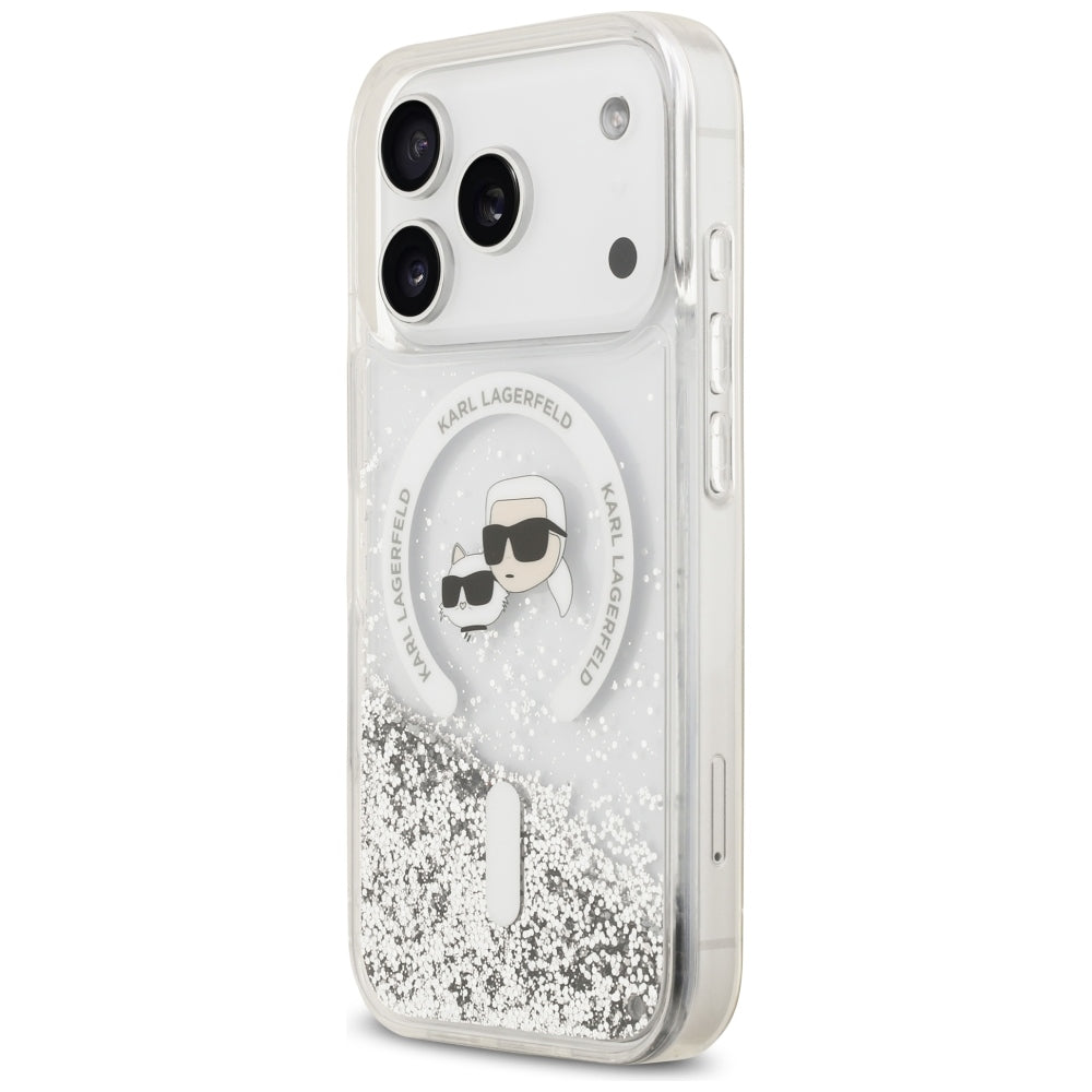 Etui MagSafe do Apple iPhone 18 Pro / 17 Pro, Karl Lagerfeld, Liquid Glitter Karl & Choupette Head's, Przezroczyste