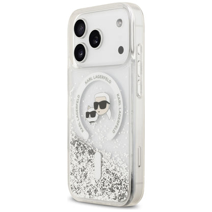 Etui MagSafe do Apple iPhone 18 Pro / 17 Pro, Karl Lagerfeld, Liquid Glitter Karl & Choupette Head's, Przezroczyste