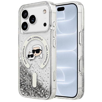 Etui MagSafe do Apple iPhone 18 Pro / 17 Pro, Karl Lagerfeld, Liquid Glitter Karl & Choupette Head's, Przezroczyste
