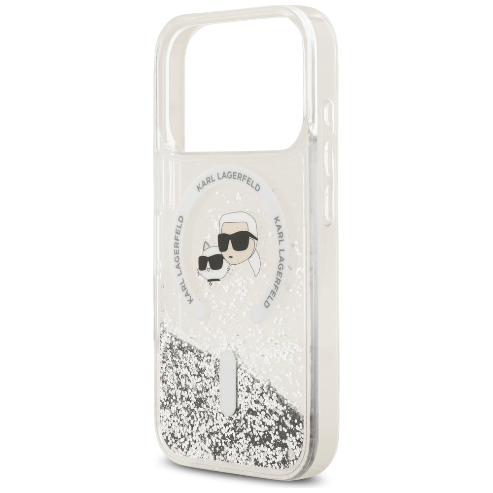 Etui MagSafe do Apple iPhone 18 Pro / 17 Pro, Karl Lagerfeld, Liquid Glitter Karl & Choupette Head's, Przezroczyste