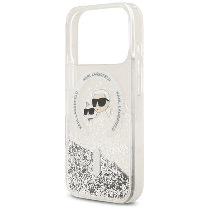 Etui MagSafe do Apple iPhone 18 Pro / 17 Pro, Karl Lagerfeld, Liquid Glitter Karl & Choupette Head's, Przezroczyste