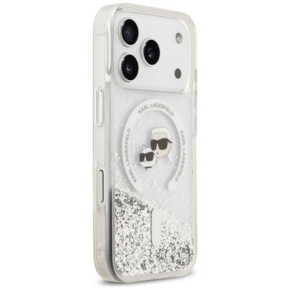 Etui MagSafe do Apple iPhone 18 Pro / 17 Pro, Karl Lagerfeld, Liquid Glitter Karl & Choupette Head's, Przezroczyste