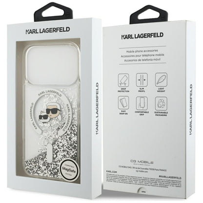 Etui MagSafe do Apple iPhone 18 Pro / 17 Pro, Karl Lagerfeld, Liquid Glitter Karl & Choupette Head's, Przezroczyste