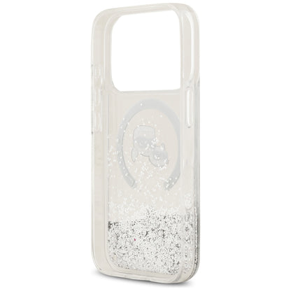 Etui MagSafe do Apple iPhone 18 Pro / 17 Pro, Karl Lagerfeld, Liquid Glitter Karl & Choupette Head's, Przezroczyste