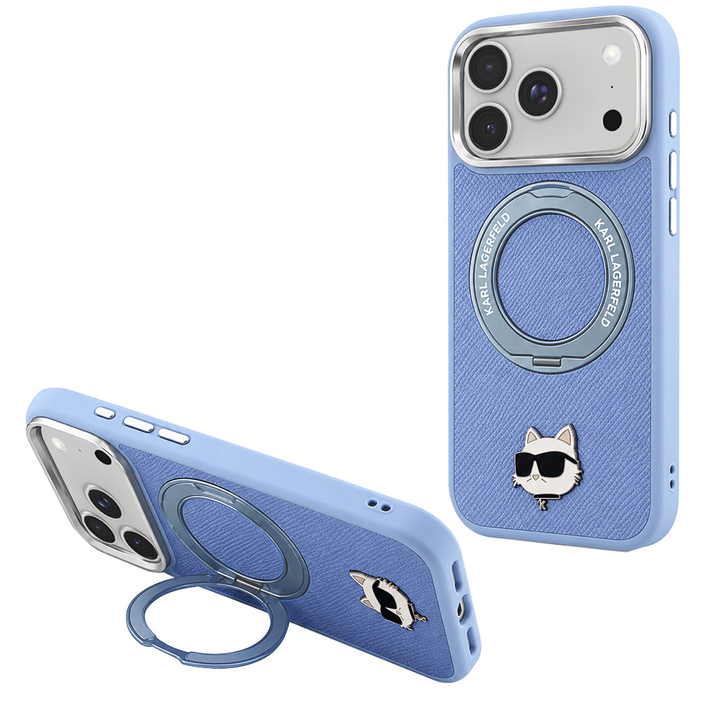 Etui MagSafe do Apple iPhone 18 Pro / 17 Pro, Karl Lagerfeld, Ring Stand 360 Choupette Pin, Bleu