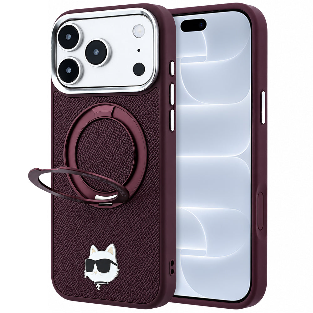 Etui MagSafe do Apple iPhone 18 Pro / 17 Pro, Karl Lagerfeld, Ring Stand 360 Choupette Pin, Wiśniowe