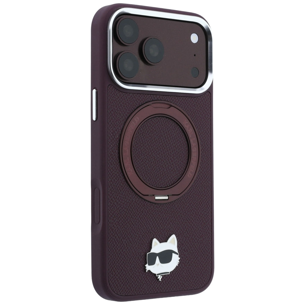 Etui MagSafe do Apple iPhone 18 Pro / 17 Pro, Karl Lagerfeld, Ring Stand 360 Choupette Pin, Wiśniowe