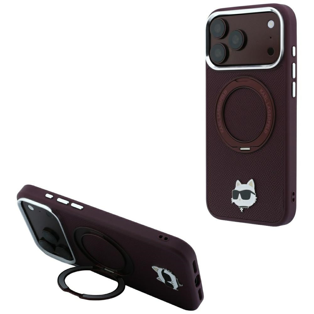 Etui MagSafe do Apple iPhone 18 Pro / 17 Pro, Karl Lagerfeld, Ring Stand 360 Choupette Pin, Wiśniowe