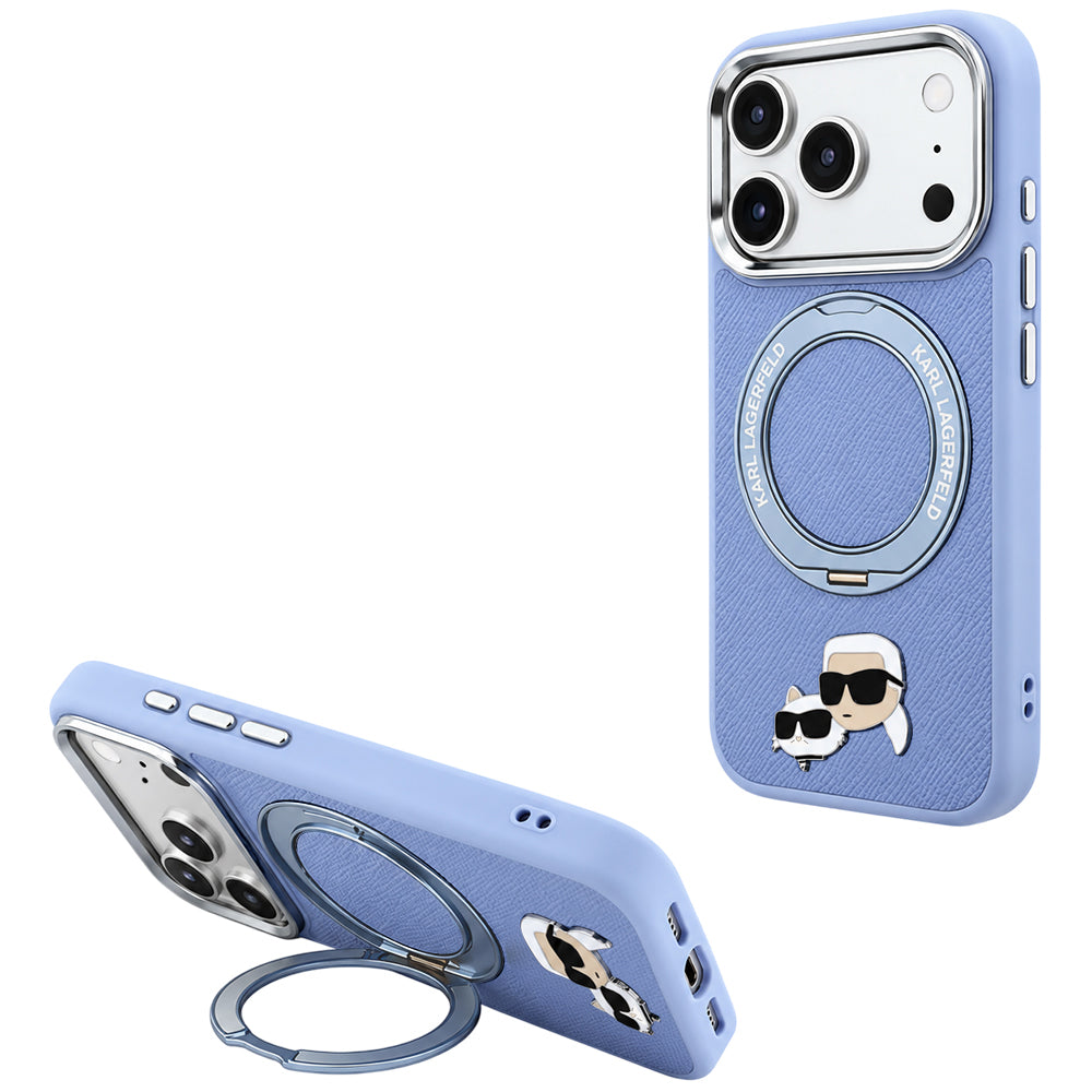 Etui MagSafe do Apple iPhone 18 Pro / 17 Pro, Karl Lagerfeld, Ring Stand 360 Karl & Choupette Pin, Bleu