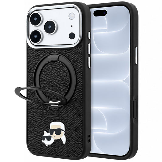 Etui MagSafe do Apple iPhone 18 Pro / 17 Pro, Karl Lagerfeld, Ring Stand 360 Karl & Choupette Pin, Czarny