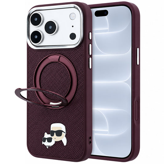 Etui MagSafe do Apple iPhone 18 Pro / 17 Pro, Karl Lagerfeld, Ring Stand 360 Karl & Choupette Pin, Wiśniowy