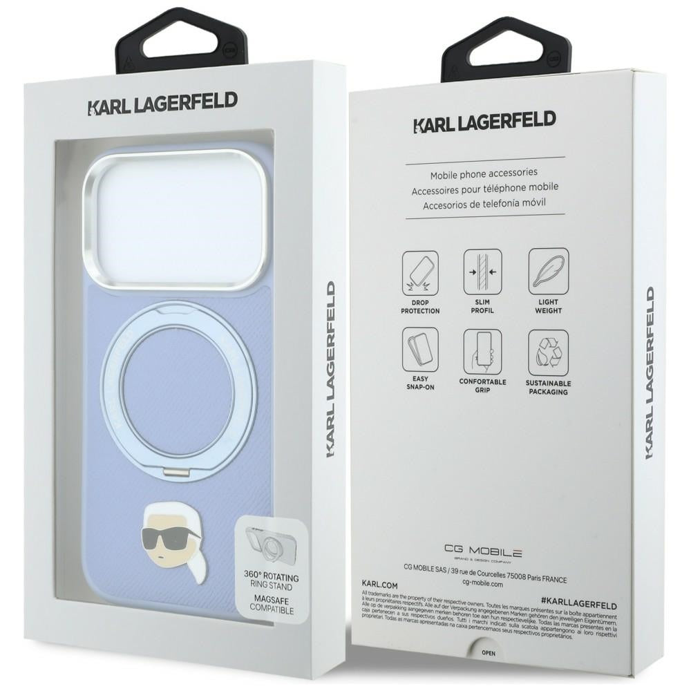 Etui MagSafe do Apple iPhone 18 Pro / 17 Pro, Karl Lagerfeld, Ring Stand 360 Karl Pin, Bleu