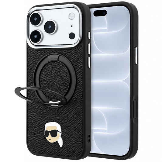 Etui MagSafe do Apple iPhone 18 Pro / 17 Pro, Karl Lagerfeld, Ring Stand 360 Karl Pin, Czarny