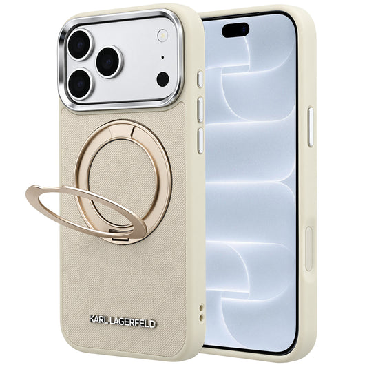 Etui MagSafe do Apple iPhone 18 Pro / 17 Pro, Karl Lagerfeld, Ring Stand 360 Saffiano, beżowy