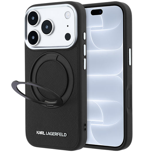 Etui MagSafe do Apple iPhone 18 Pro / 17 Pro, Karl Lagerfeld, Ring Stand 360 Saffiano, Czarna