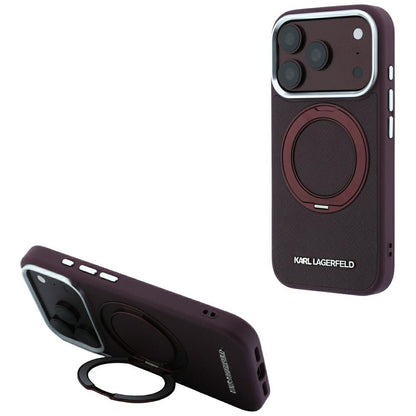 Etui MagSafe do Apple iPhone 18 Pro / 17 Pro, Karl Lagerfeld, Ring Stand 360 Saffiano, bordowe