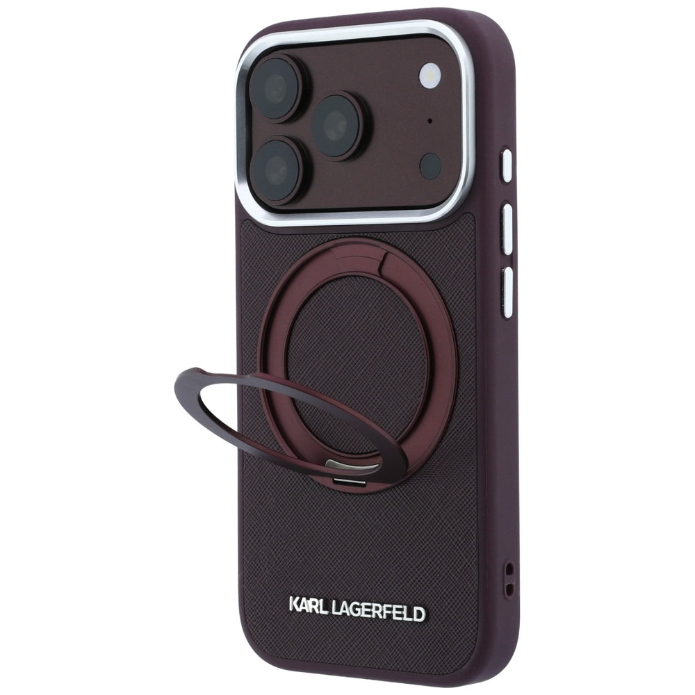 Etui MagSafe do Apple iPhone 18 Pro / 17 Pro, Karl Lagerfeld, Ring Stand 360 Saffiano, bordowe
