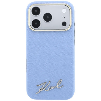 MagSafe Case for Apple iPhone 18 Pro / 17 Pro, Karl Lagerfeld, Saffiano Small Script Metal Logo, Blue