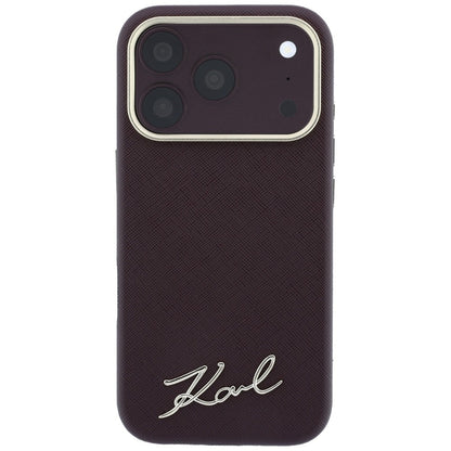 MagSafe Case for Apple iPhone 18 Pro / 17 Pro, Karl Lagerfeld, Saffiano Small Script Metal Logo, Burgundy