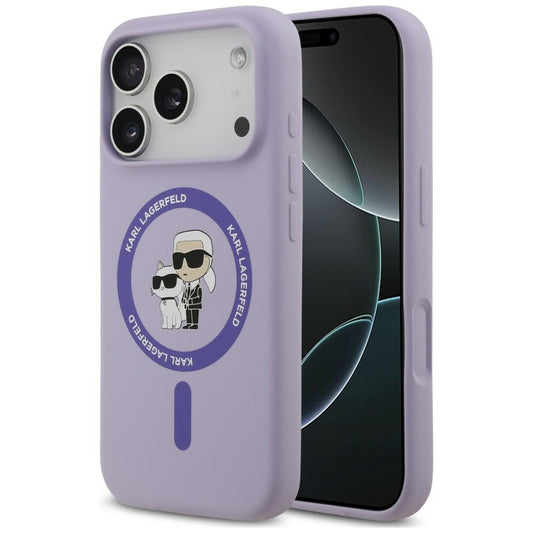 Etui MagSafe do Apple iPhone 18 Pro / 17 Pro, Karl Lagerfeld, Silicone Ring Karl & Choupette, fioletowe