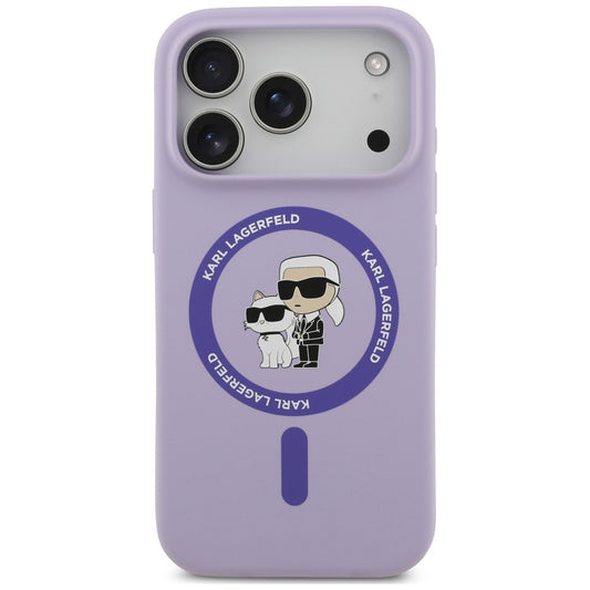 Etui MagSafe do Apple iPhone 18 Pro / 17 Pro, Karl Lagerfeld, Silicone Ring Karl & Choupette, fioletowe