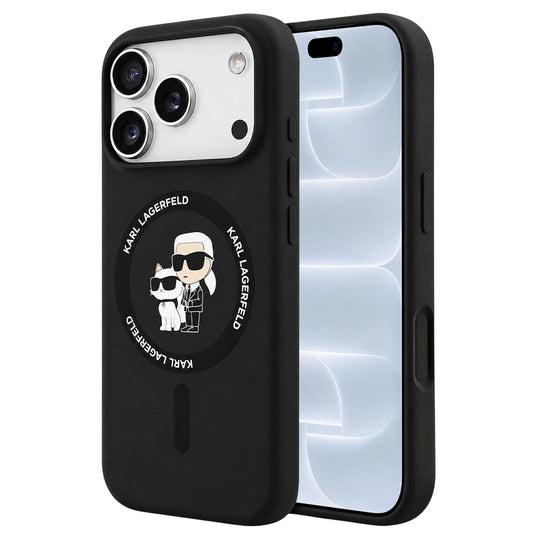 Etui MagSafe do Apple iPhone 18 Pro / 17 Pro, Karl Lagerfeld, silikonowy pierścień Karl & Choupette, czarne