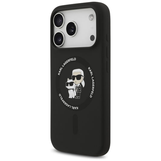 Etui MagSafe do Apple iPhone 18 Pro / 17 Pro, Karl Lagerfeld, silikonowy pierścień Karl & Choupette, czarne