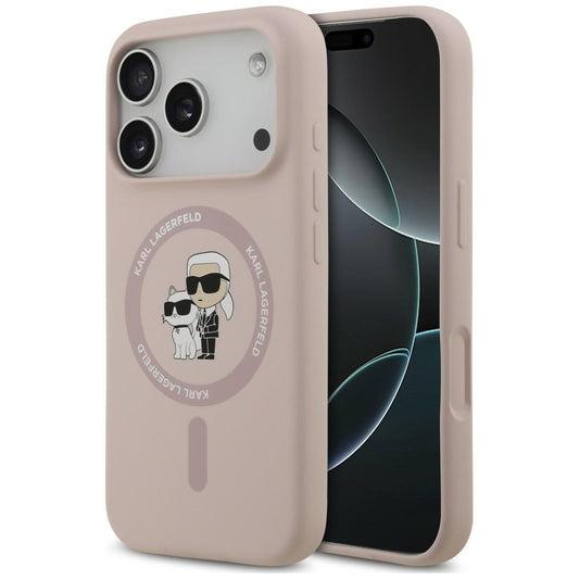 Etui MagSafe do Apple iPhone 18 Pro / 17 Pro, Karl Lagerfeld, Silicone Ring Karl & Choupette, różowy