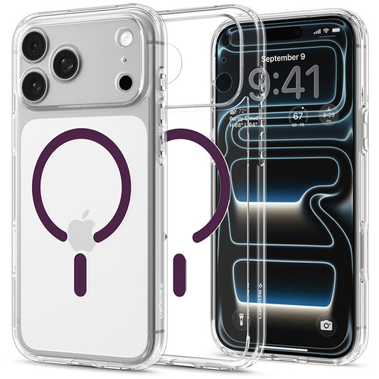Etui MagSafe do Apple iPhone 18 Pro / 17 Pro, Spigen, Ultra Hybrid, przezroczyste w kolorze wiśniowym ACS12335