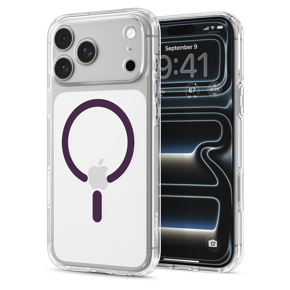 Etui MagSafe do Apple iPhone 18 Pro / 17 Pro, Spigen, Ultra Hybrid, przezroczyste w kolorze wiśniowym ACS12335
