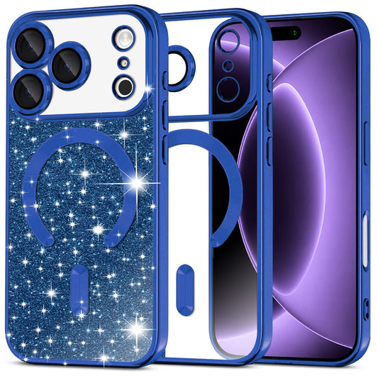 Etui MagSafe do Apple iPhone 18 Pro / 17 Pro, Techsuit, Luxury Glitter, Ciemnoniebieskie