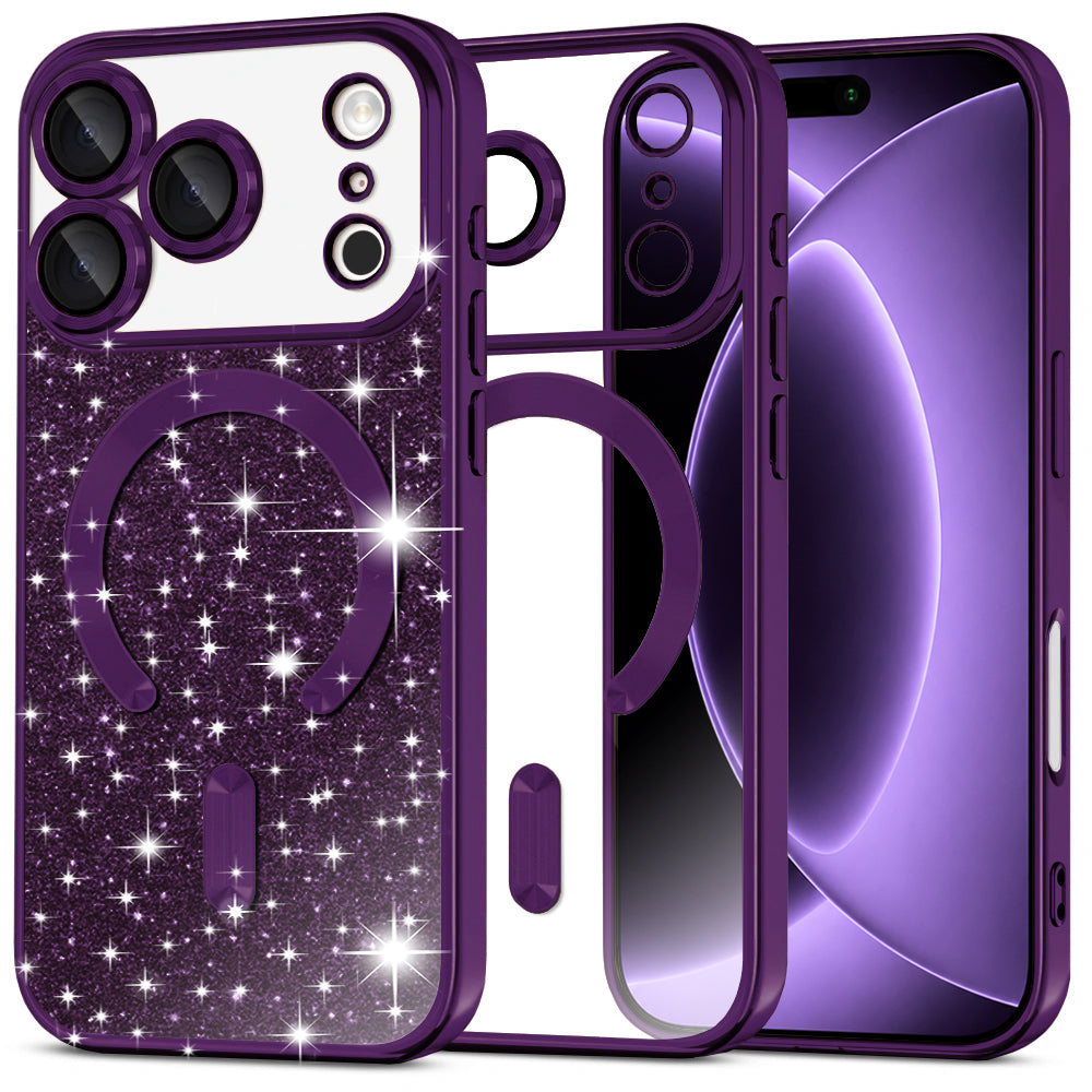 Etui MagSafe do Apple iPhone 18 Pro / 17 Pro, Techsuit, Luxury Glitter, Ciemny Fiolet