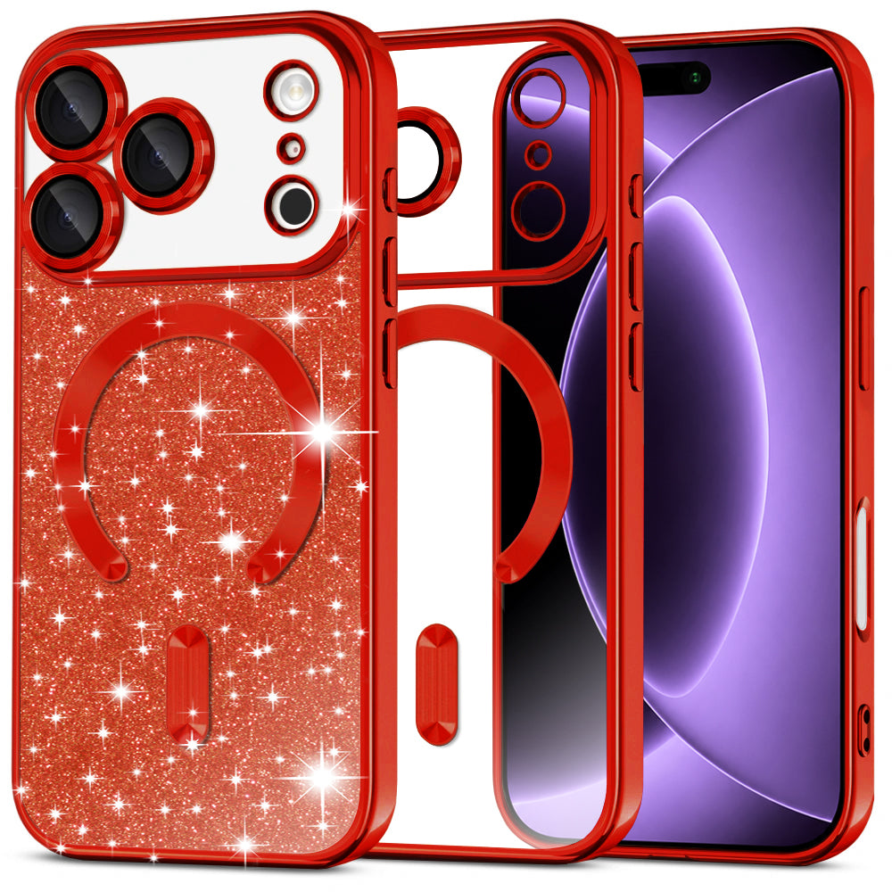 Etui MagSafe do Apple iPhone 18 Pro / 17 Pro, Techsuit, Luxury Glitter, Czerwony