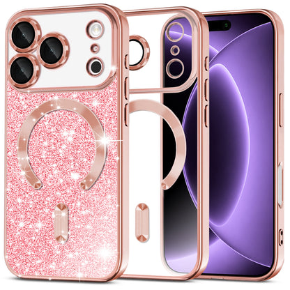 MagSafe Case for Apple iPhone 18 Pro / 17 Pro, Techsuit, Luxury Glitter, Rose Gold