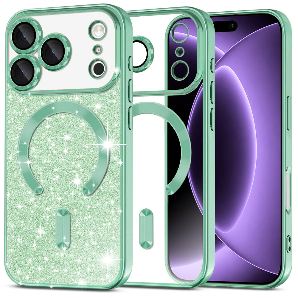 MagSafe Case for Apple iPhone 18 Pro / 17 Pro, Techsuit, Luxury Glitter, Light Green