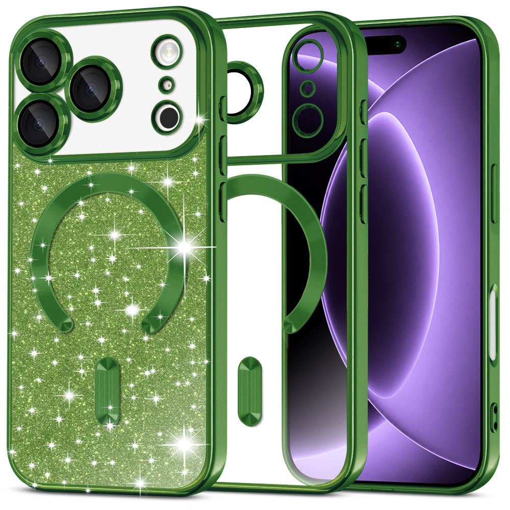 Etui MagSafe do Apple iPhone 18 Pro / 17 Pro, Techsuit, Luxury Glitter, Ciemnozielony