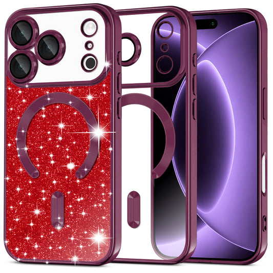 Etui MagSafe do Apple iPhone 18 Pro / 17 Pro, Techsuit, Luxury Glitter, Ciemny Wiśniowy