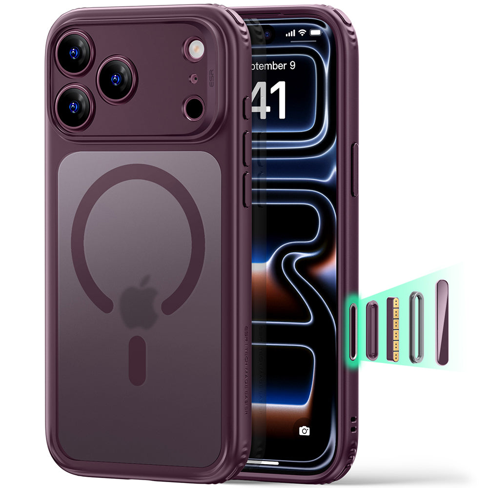 Etui MagSafe do Apple iPhone 18 Pro, ESR, Classic Hybrid, Ciemnoczerwony Satynowy