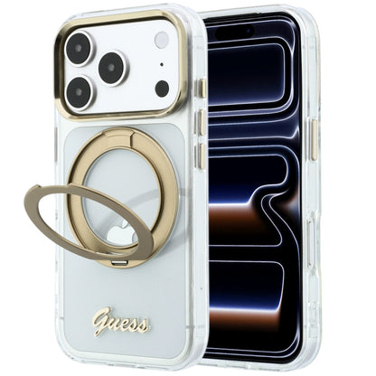 Etui MagSafe do Apple iPhone 18 Pro, Guess, Ring Stand Script Metal Logo, Przezroczyste