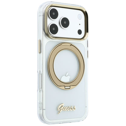 Etui MagSafe do Apple iPhone 18 Pro, Guess, Ring Stand Script Metal Logo, Przezroczyste