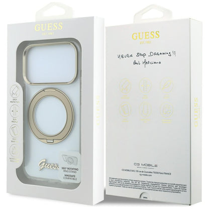 Etui MagSafe do Apple iPhone 18 Pro, Guess, Ring Stand Script Metal Logo, Przezroczyste